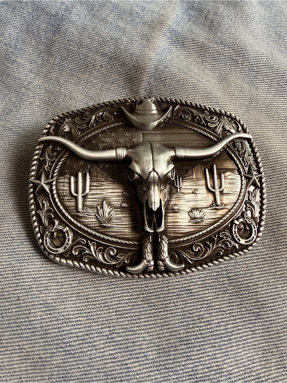 New Silver Tone western longhorn bull skull belt buckle